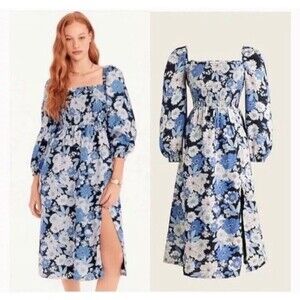 J Crew Dress XS‎ Floral Linen Feminine Modest Prairie Midi Bohemian Cottagecore